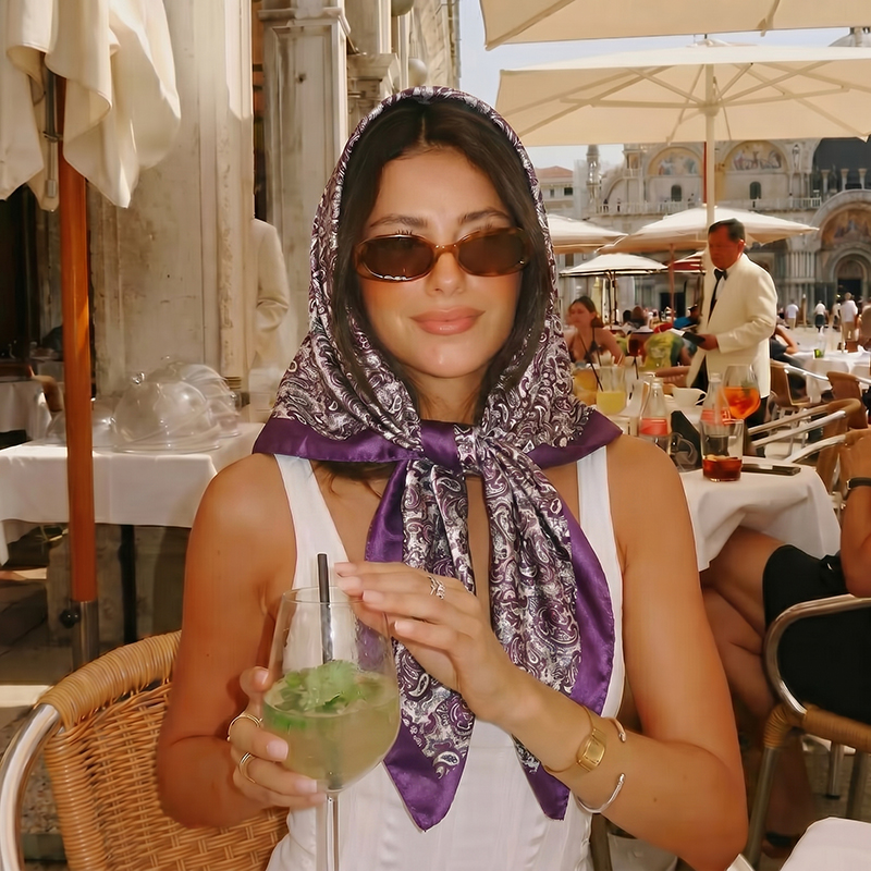 Vintage Fashion Hijab - Vintage Satin Square Scarf Boho Retro