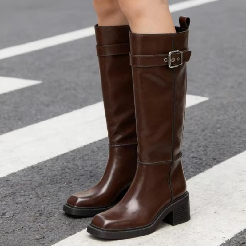 Vintage Fashion Style - British Style Brown Knee Boots Women
