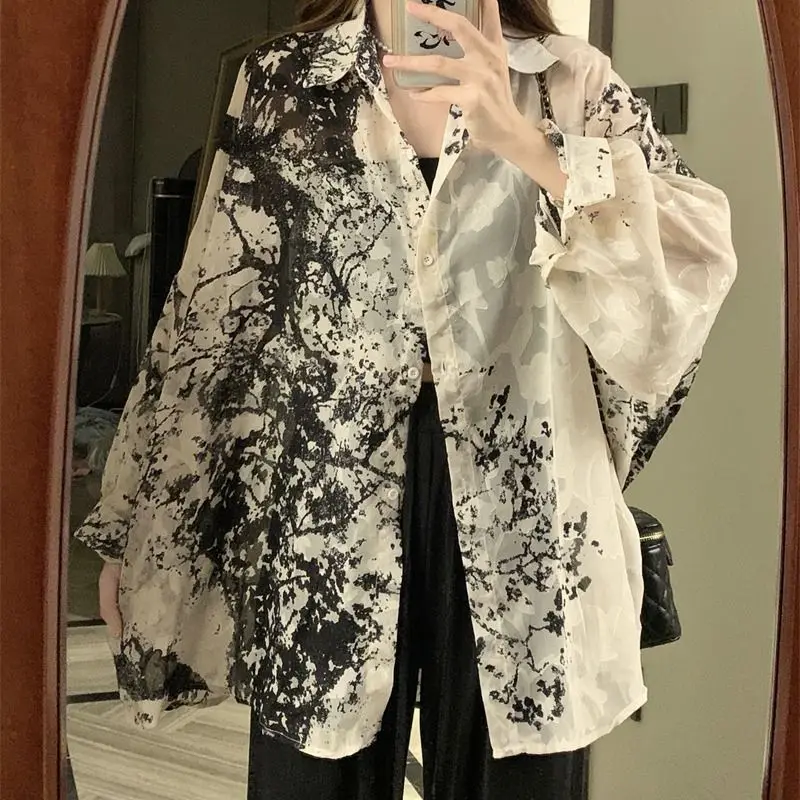 2025 Long Sleeve Shirts Women  - огляд і ціна Tie Dye Shirt Vintage