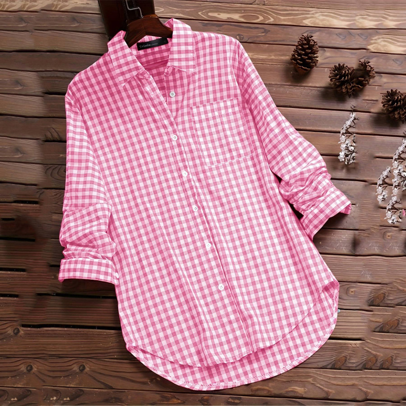 Loose Plaid Shirt Collar Long  - огляд і ціна Vintage Fashion Ebay